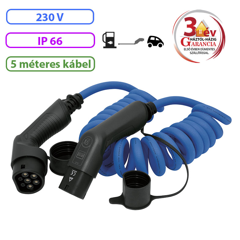 GYS Töltőkábel EV T2/T2 spirál 5m - 32 A 1ph 7.36 kW termék fő termékképe