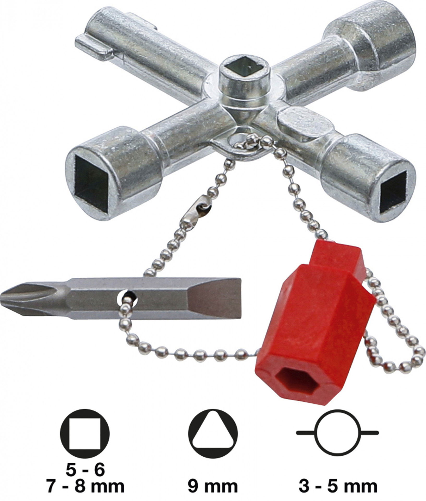 BGS Technic 9-9415 kapcsolószekrény (karbantartó) kulcs + 2 db adapter termék fő termékképe